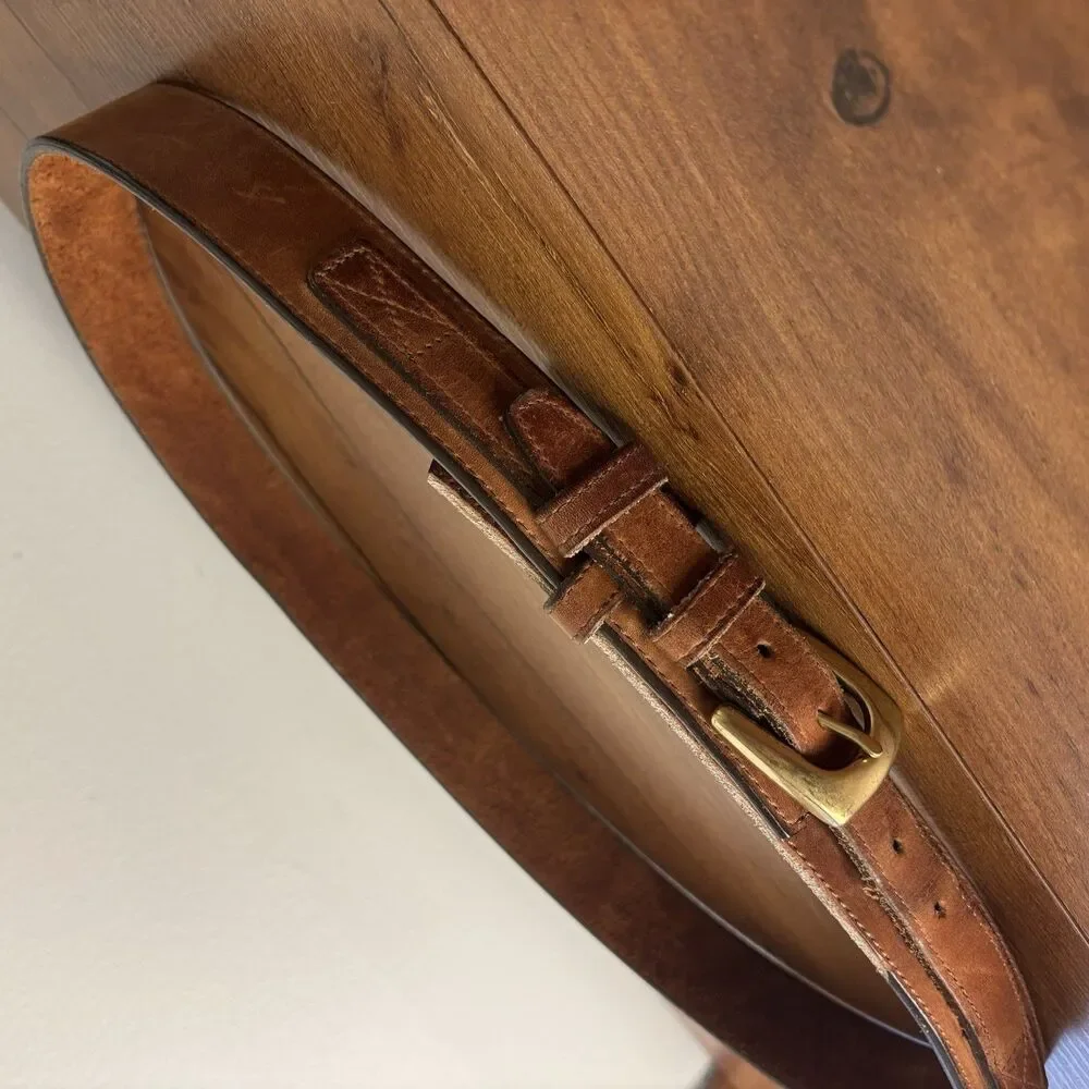 VTG Cabela's Leather Ranger Belt Sz 38 Leather Smooth Brown Brass Buckle Classic